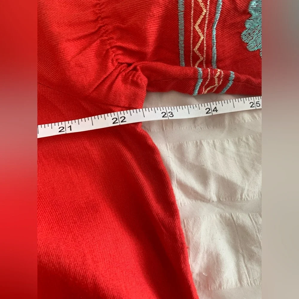 Free People Embroidered Off-Shoulder Red Peasant Tunic/Dress